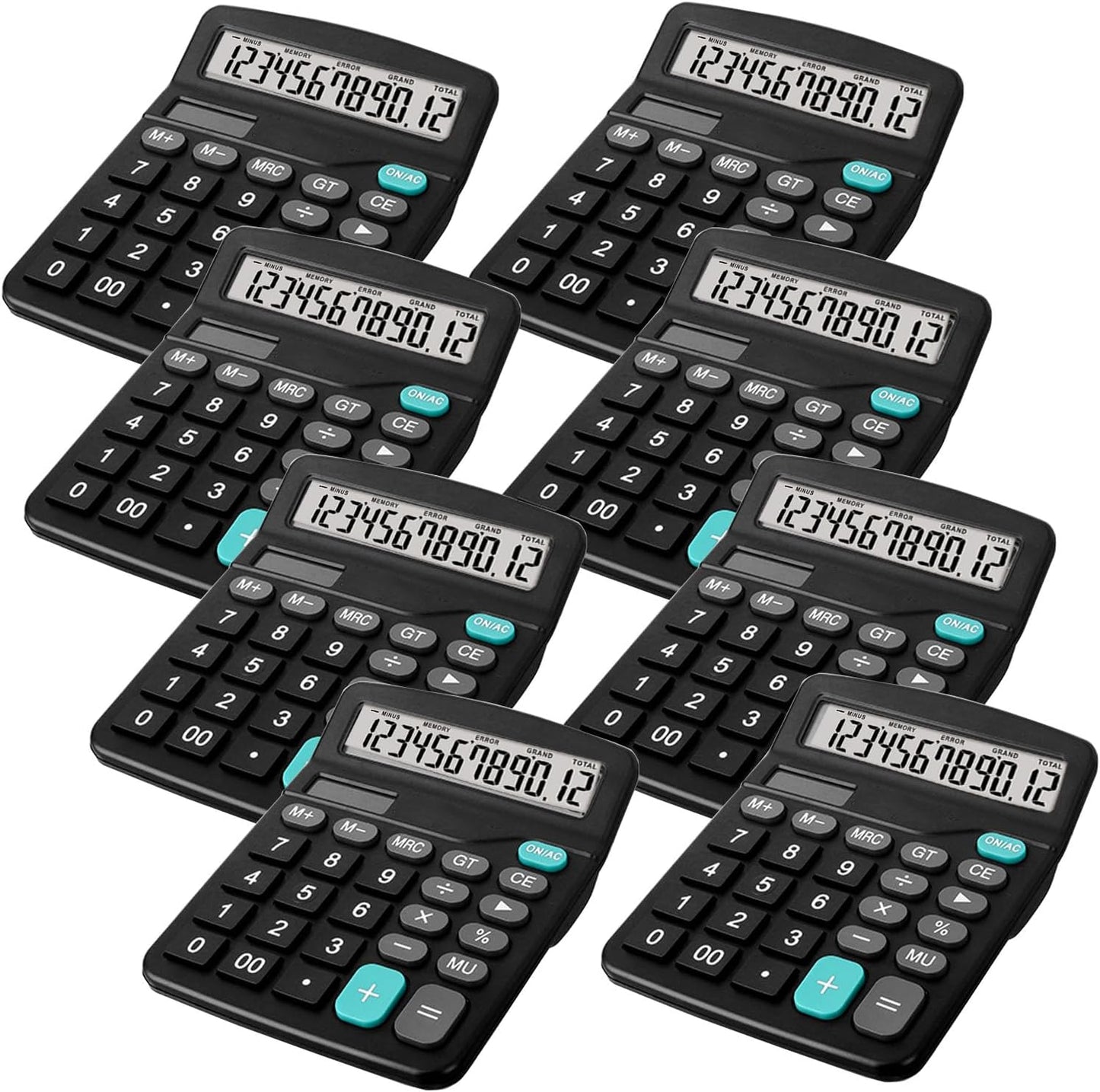 8 Pack Office Calculators Desktop, 12-Digit Solar Basic Desktop Calculator Dual Power Electronic Calculators with Large LCD Display Big Button for Office Home and School