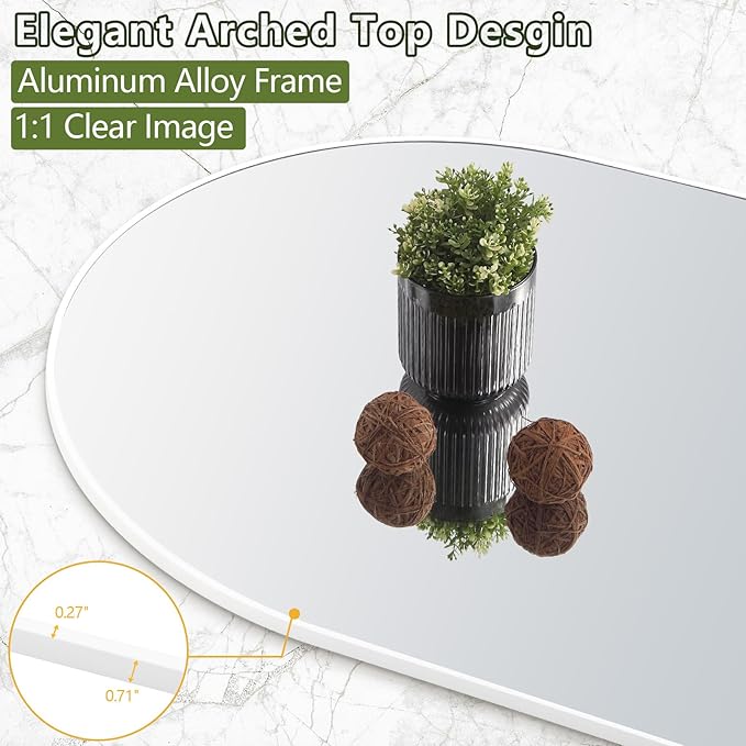 MELOMOIR 56"x18" Arched Full Length Mirror, Free Standing Leaning or Hanging, Thin Aluminum Frame, Tempered Glass, Suitable for Living Room Bedroom Cloakroom Hallway Home Gym, White