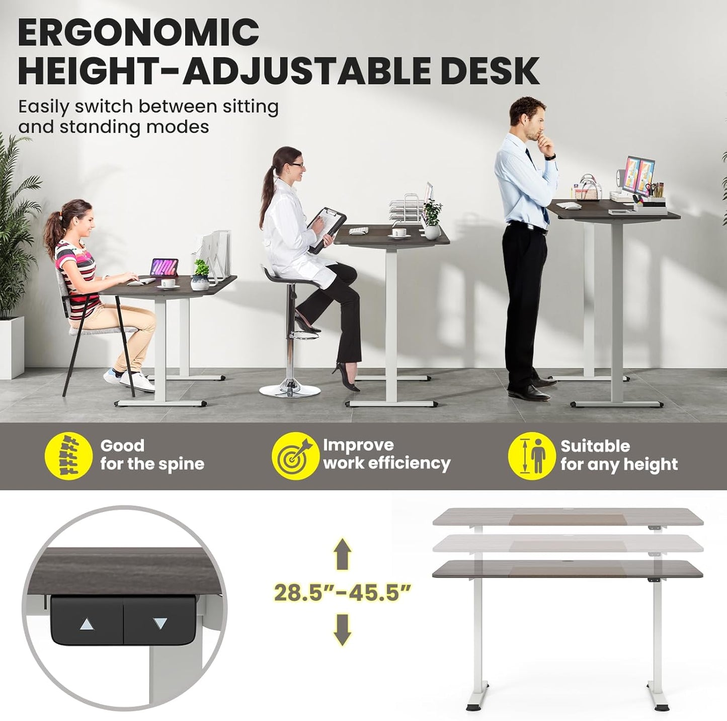 GOFLAME Height Adjustable Electric Standing Desk, 55 x 28 Inch Sit Stand Up Electric Desk with Headphone Hook, Ergonomic Standing Workstation, Electric Standing Desk with Metal Frame, Grey