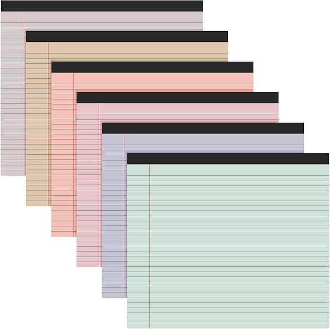 Lincia 6 Pcs 11" x 9.5" Legal Pads College Ruled Notepad Landscape Notebook Horizontal Lined Notebook 80 Gsm Assorted Colors Paper Pastel Writing Pads for School Office, 40 Sheet (Cute Color)