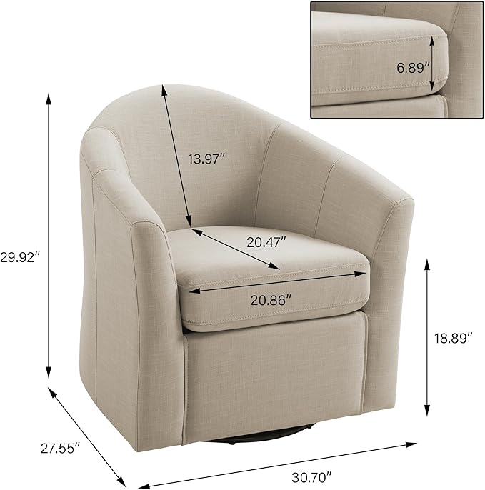 UIXE 360° Swivel Barrel Accent Chairs Set of 2, Modern Round Arm Chair Upholstered Club Armchair, Single Sofa Seating in Fabric for Living Room, Bedroom (Flax Brown)