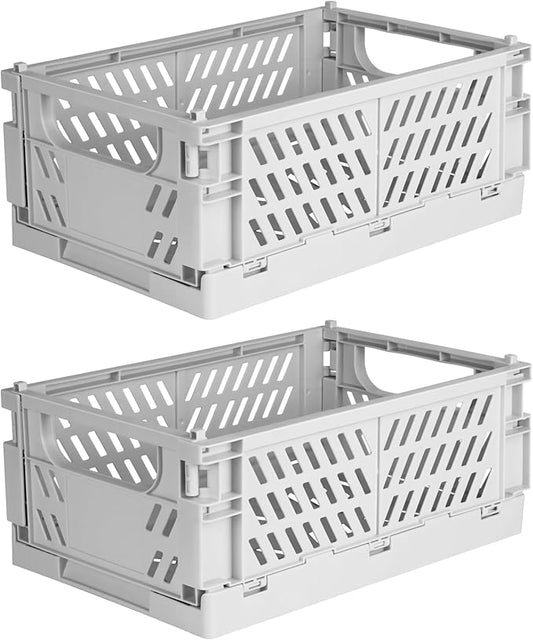 Tixill 2-Pack Mini Foldable Plastic Baskets for Organizing and Storage, Collapsible Storage Crate for Home Kitchen Bedroom Bathroom Office (9.8x6.5x3.8, Grey)