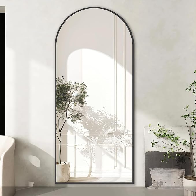 MELOMOIR 71"x32" Large Mirror Full Length, Arched Full Length Mirror with Stand, Large Floor Mirror for Bedroom Living Room Cloakroom Gym, Hanging Standing or Leaning, Black