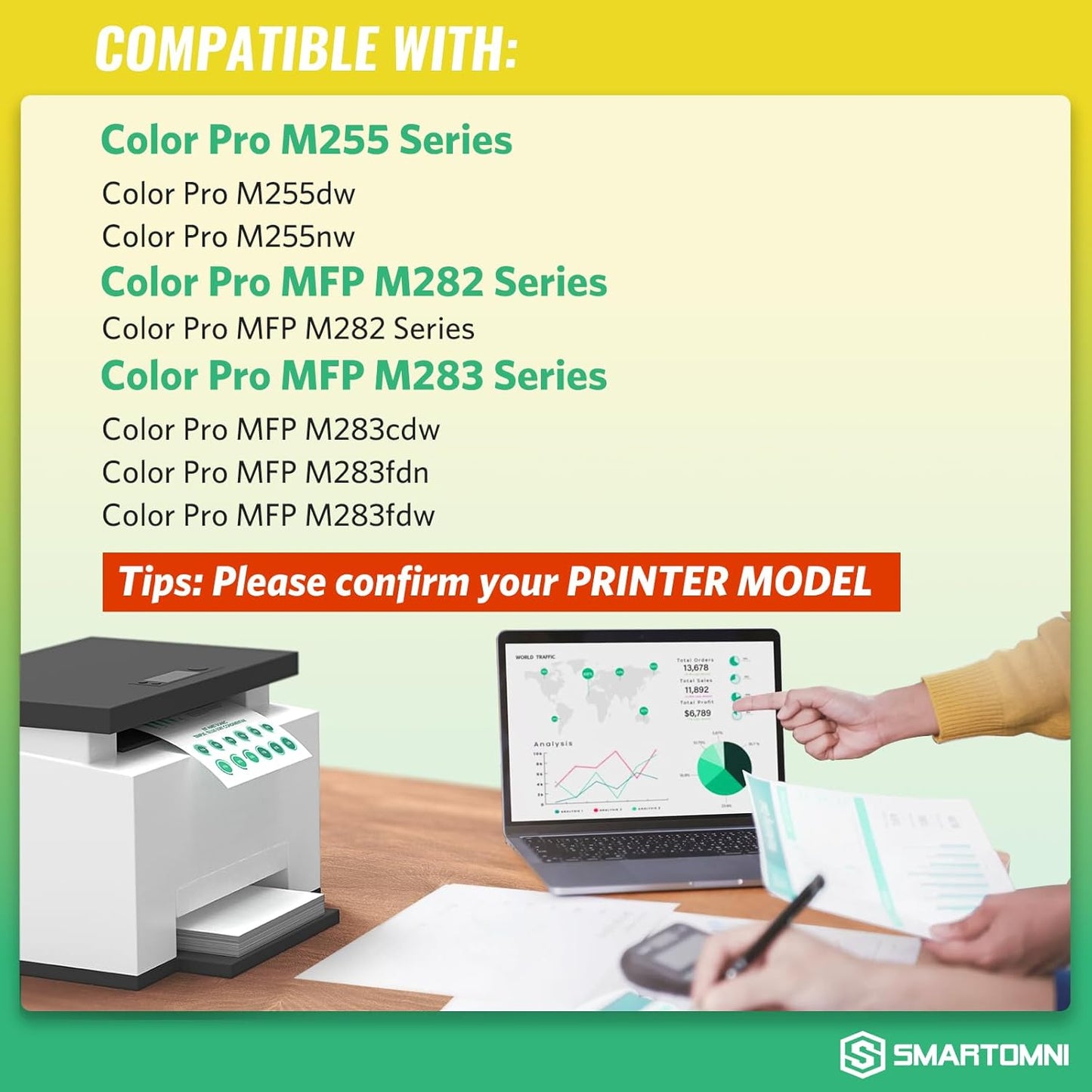 206A Toner Cartridges 4 Pack (with Chip) Works with HP Color Pro MFP M283fdw M283cdw, Pro M255dw M255nw, MFP M282nw M283 M282 M255 Printer | W2110A W2111A W2112A W2113A 206X W2110X