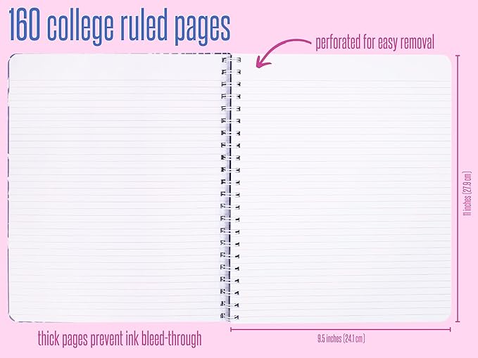 Lilly Pulitzer Large Pink/Blue Hardcover Spiral Notebook, 11" x 9.5" with 160 College Ruled Pages, Shade Seeker