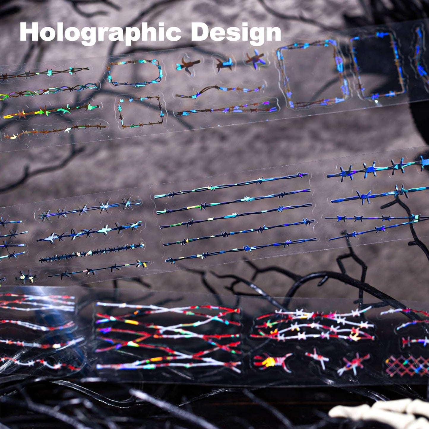 6 Rolls Thorn Vine PET Tapes Set, Holographic Pre-Cut Stickers for Journaling, Scrapbooking, and DIY Crafts, with Decorative Clip