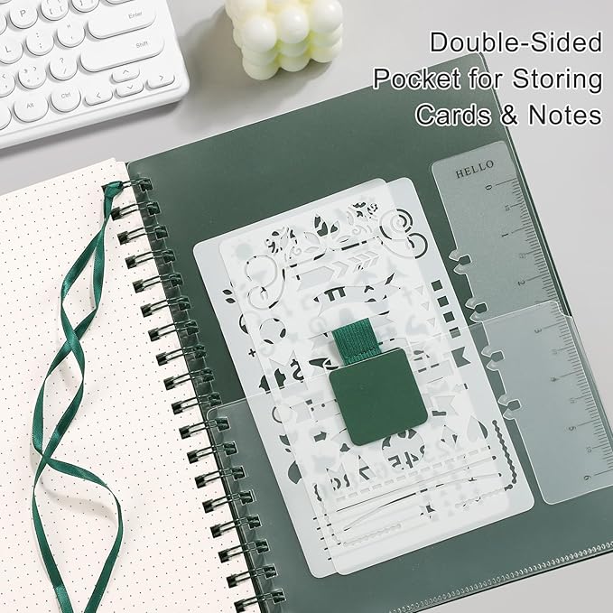 EMSHOI Spiral Notebook B5 Bullet Dotted Journal, Dotted Grid Notebook with 300 Pages, 100gsm Thick Paper, 7.48" × 10.15", Waterproof Softcover Notebook for School Work Writing - Dark Green