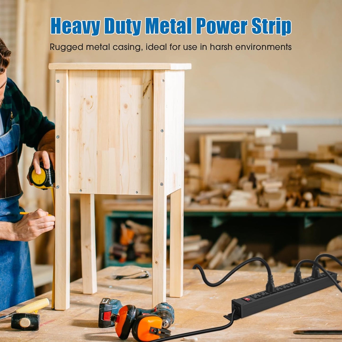 2Pack Rotating Mountable Power Strip, 12 Outlet Wall Mount Surge Protector, Metal Heavy Duty and Versatile Outlet Strip, Stylish Appearance, Sturdy and Durable, 3ft Power Cord.(Black)