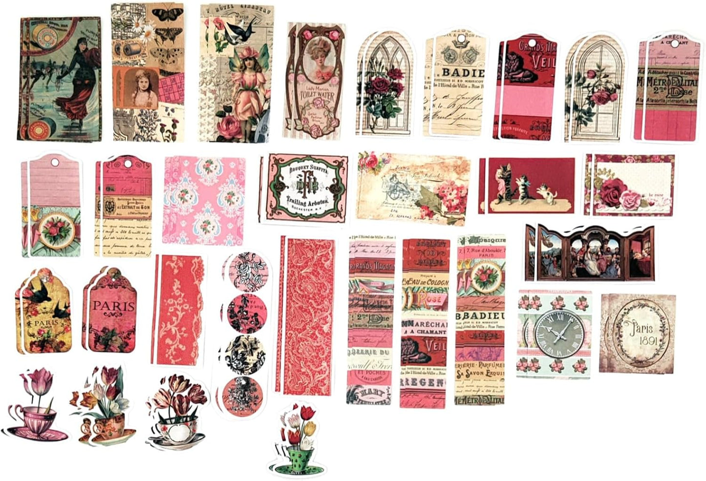 200PCS Vintage Scrapbooking Supplies Pack, Aesthetic Scrapbook Sticker Paper Art Journaling Kit for Bullet Junk Journals,Planner,Cottagecore Decor Gifts (Pink Retro Collection)