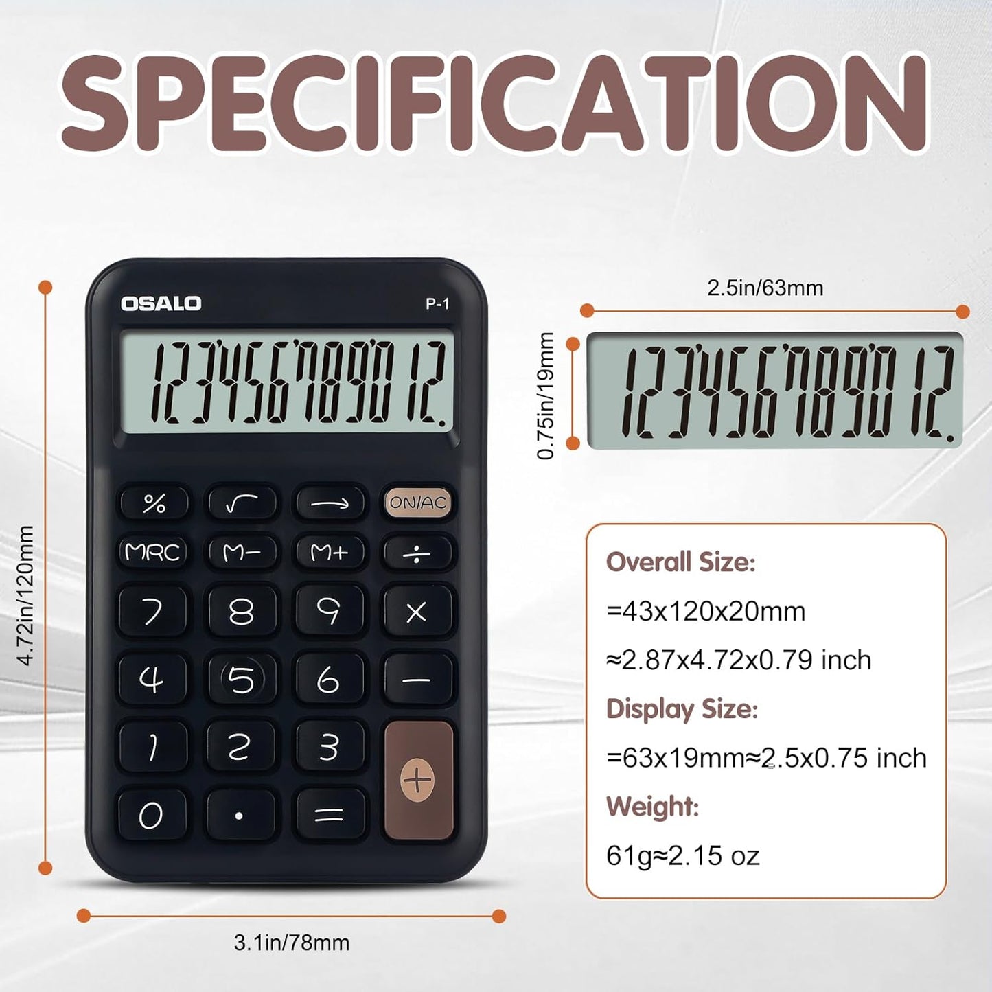 Pendancy Small Desk Calculator Cute, 12 Digit LCD Display, Basic Function, Auto-Sleep, 4.7"x2.9" Pocket-Sized Design Handheld Calculators Desktop, for Office, School, Business & Travel(OS-P1 Black)