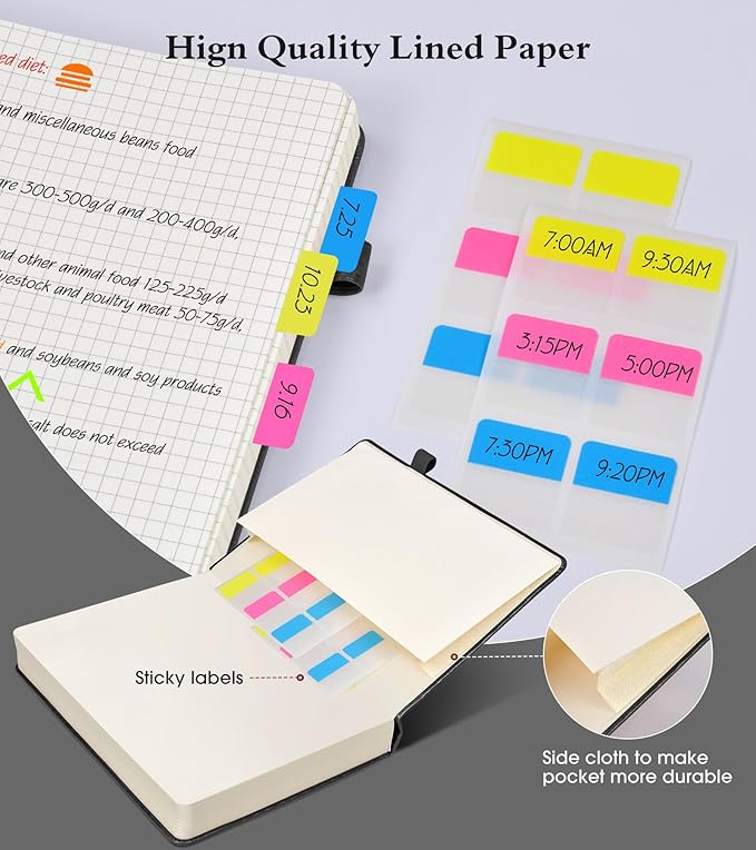 Graph Paper Notebook Journal,360 Numbered Pages Grid Notebooks,Thick 100gsm Graphing Paper Notebook Journal for Writing Women Men, A5 Large Hardcover Leather Graph Notebook 5.75''× 8.38''Black