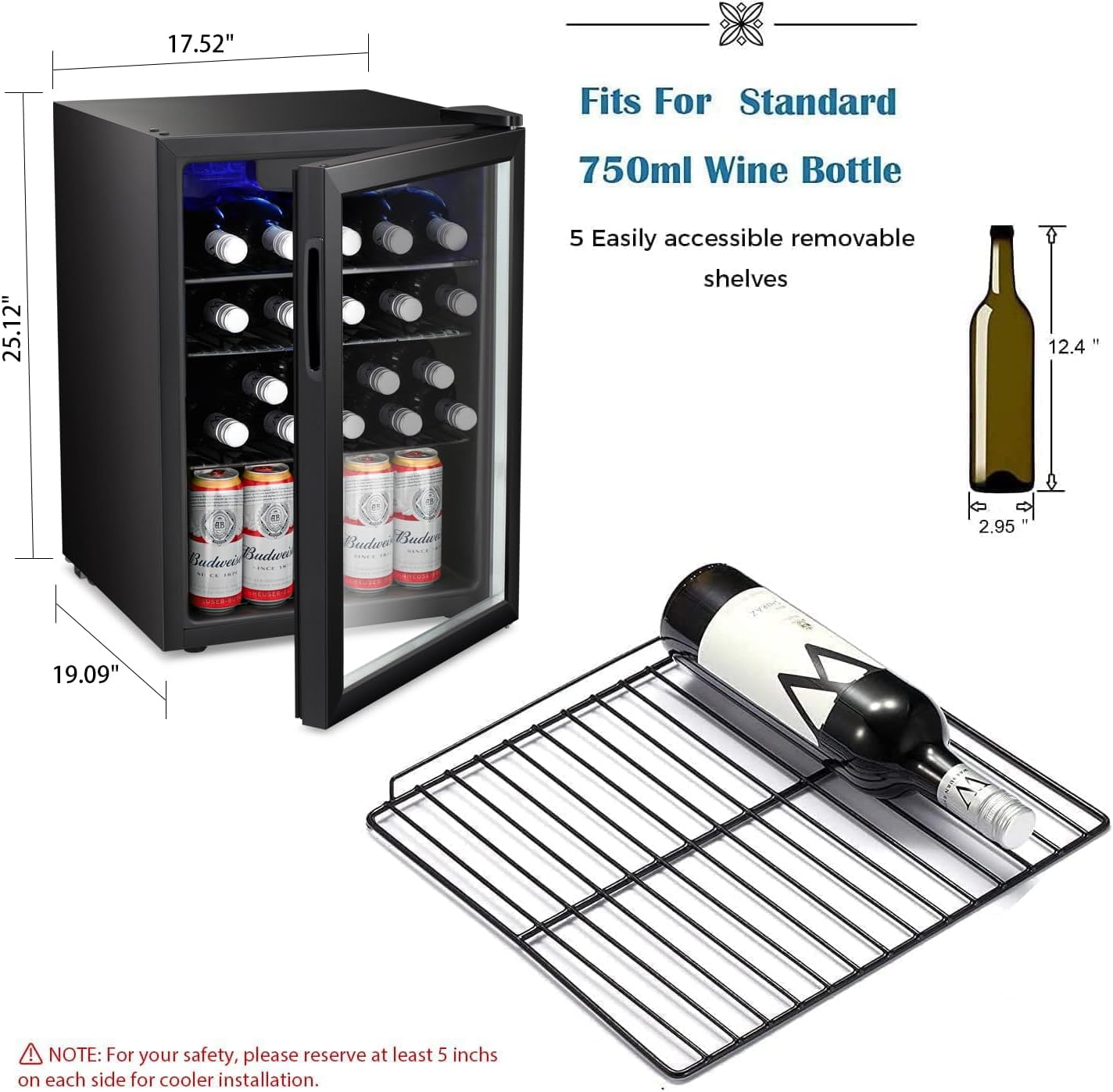 Antarctic Star 24 Bottle Wine Cooler/Cabinet Beverage Refrigerator Small Mini Wine Cellar Beer Soda Clear Glass Door Bar Fridge Quiet Operation Compressor Adjust Temp Control Freestanding, 2.4 Cu. ft