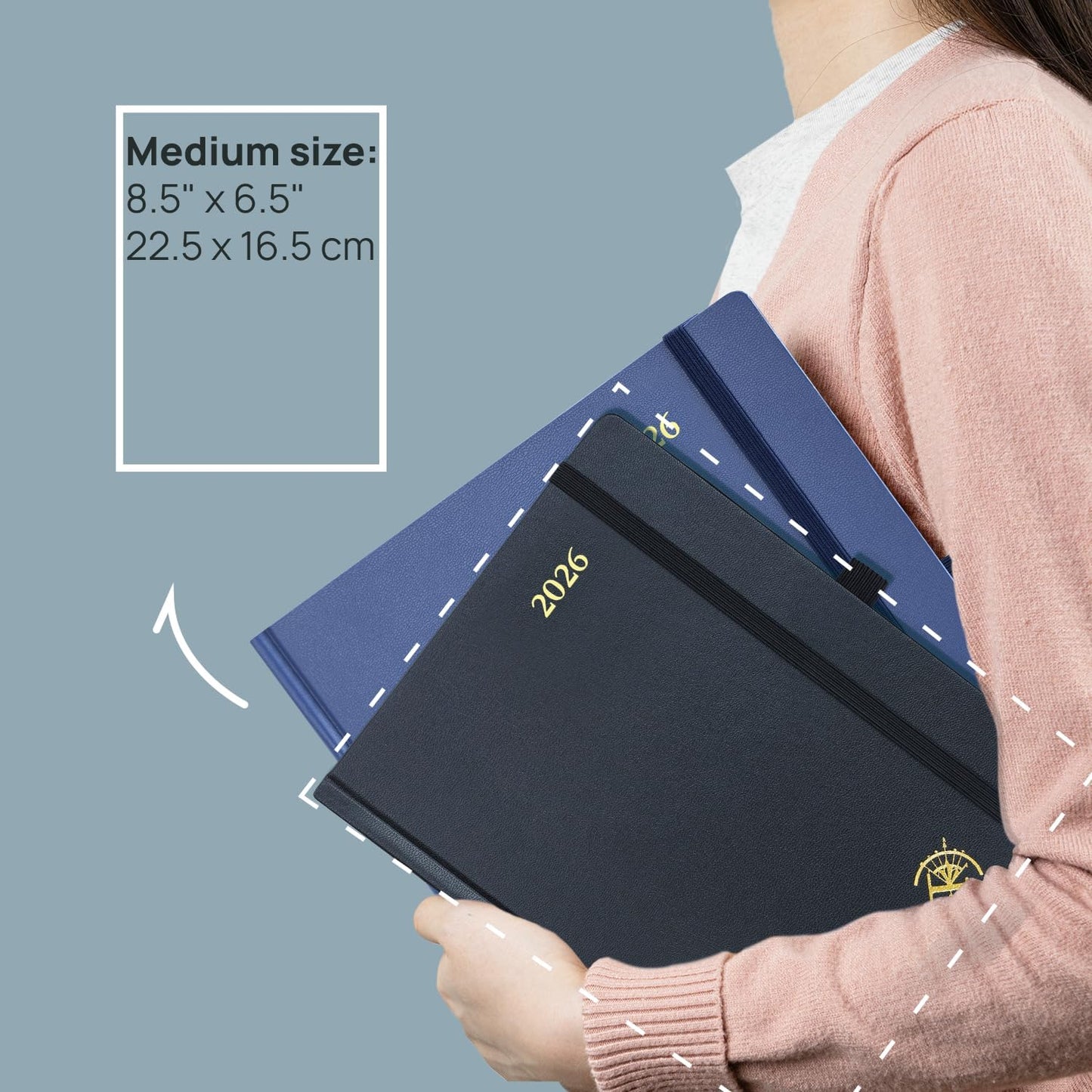 POPRUN 2026 Planner (Medium Size 8.5''x 6.5'' Hardcover) - Daily Weekly and Monthly Calendar Agenda 2026 Appointment Book with Hourly Time Slots, Monthly Tabs, 100 GSM - Light Yellow