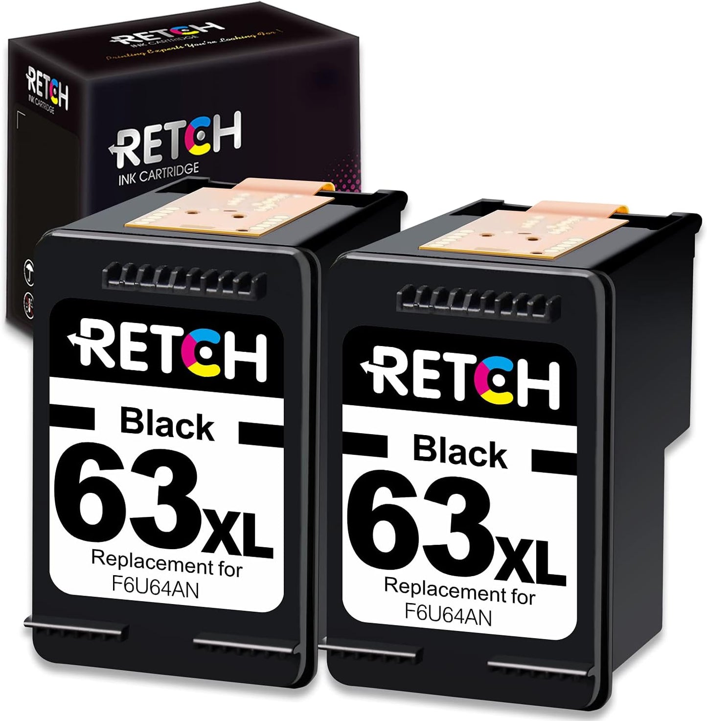 RETCH Remanufactured Ink Cartridges Replacement for HP 63XL F6U63AN for Envy 4520 4516 Officejet 5255 5258 5220 3830 4650 3831 3833 4655 DeskJet 1112 3630 3632 3633 3634 2130 2132 Inkjet Printer Tray