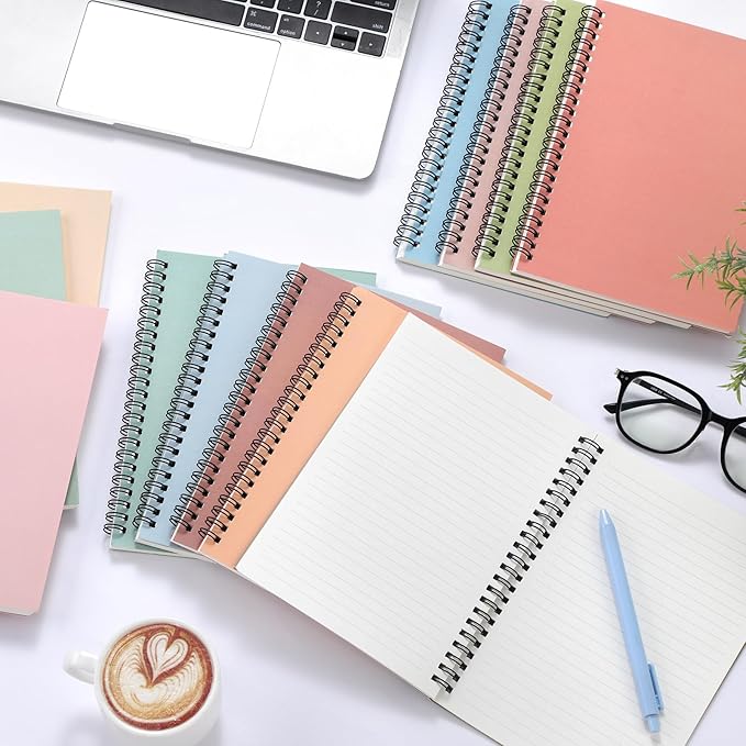 Fuutreo 24 Pcs Spiral Notebook for Work A5 8.3 x 5.7 Inch College Ruled Spiral Journal Notebook Kraft Cover, 12 Color, 60 Sheets, 120 Pages for Office School Supplies(Earthy Color)