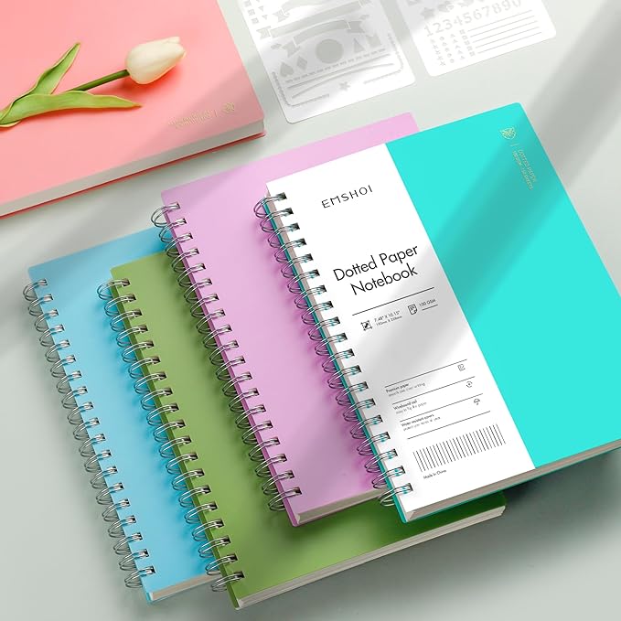 EMSHOI B5 Spiral Notebook Bullet Dotted Journal, Large 7.48" X 10.15", 300 Pages/150 Sheets, 100gsm Dot Grid Paper, Waterproof Hardcover, for Office School Women Men Work Writing Notes-Pink