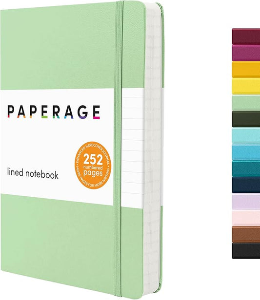 PAPERAGE Lined Journal Notebook, (Sage Green), 252 Pages, Medium 5.6 in x 8 in - 100 GSM Thick Paper – Hardcover Journaling Notebook for Work, School & Note Taking