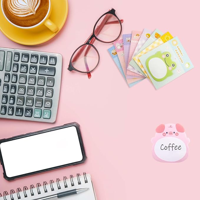 8 Packs Kawaii Piggy Sticky Notes, Aesthetic Sticky Notes Set, Cartoon Inspirational Sticky Notes, Animals Shape Markers, Cute Anime Sticky Note Tabs for Office School Creative Gifts