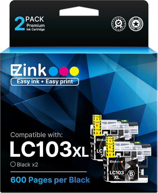 E-Z Ink Compatible Ink Cartridge Replacement for Brother LC-103XL LC103XL LC103 XL LC103BK High Yield Compatible with DCP-J4110DW DCP-J152W MFC-J285DW MFC-J870DW MFC-J245 MFC-J4310DW (2 Black)