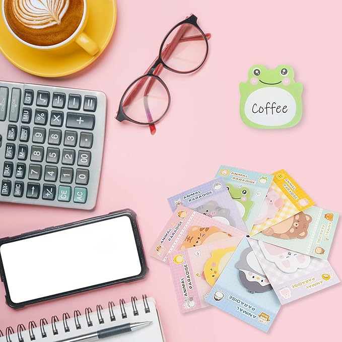 Kawaii Frog Sticky Notes Sets - Aesthetic Cute Small Frog Sticky Notes Mini Animal Self-Stick Notes Pads for Office School Creative Gifts - 8 Packs (160 Sheets)