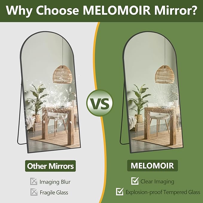 MELOMOIR Arched Full Length Mirror, 56"x18" Floor Mirror, Free Standing Mirror Leaning or Hanging, for Living Room Bedroom Cloakroom Hallway, Thin Aluminum Frame, Black