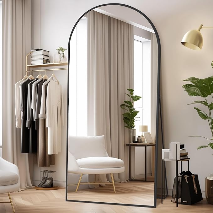 MELOMOIR 76"x34" Large Mirror Full Length, Arched Full Length Mirror with Stand, Large Floor Mirror Free Standing Mirror Full Length for Bedroom, Hanging Standing or Leaning Full Body Mirror, Black