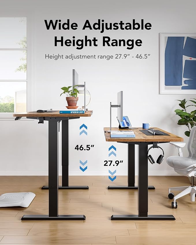 HUANUO 40" x 24" Electric Standing Desk Adjustable Height, 4 Memory Height Settings, Headphone Hook, Cable Manager, Sit Stand Up Desk for Home Office & Computer Workstation, Vintage Brown