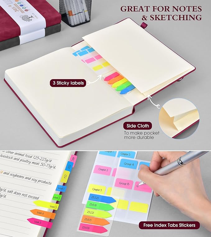 A5 Lined Journal Notebook - 365 Page Leather Journals for Writing Women & Men，Hardcover Notebook with 100Gsm Thick Pages，Daily Diary for Travel, Work，School，Note Taking，College Ruled (5.9" x 8.5")