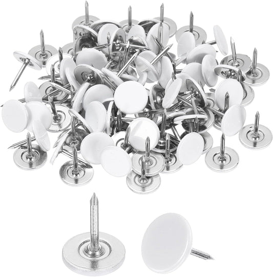 uxcell 120Pcs Push Pins, 11mmx17mm Round Flat Head Decorative Thumb Tacks Upholstery Tacks for Cork Board Office Wall Hangings, White