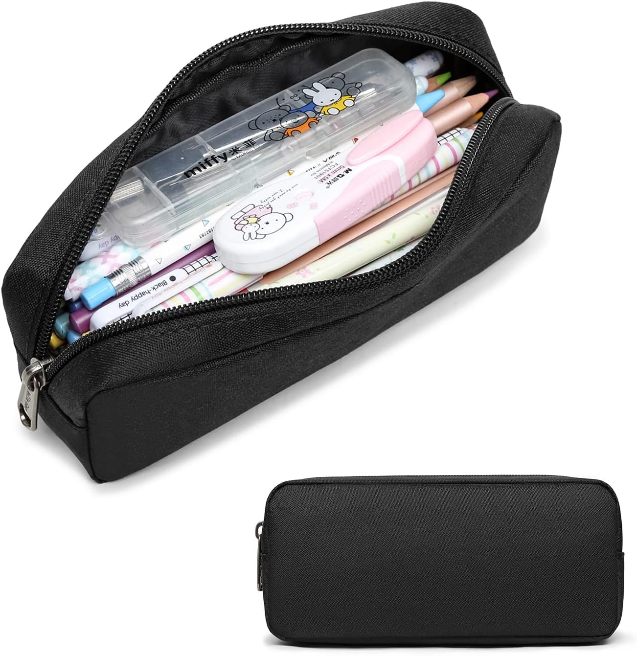 Della Gao Small Pencil Case Large Capacity Pencil Pouch Marker Pen Bag Coin Pouch Office Stationery Organizer (Balck)