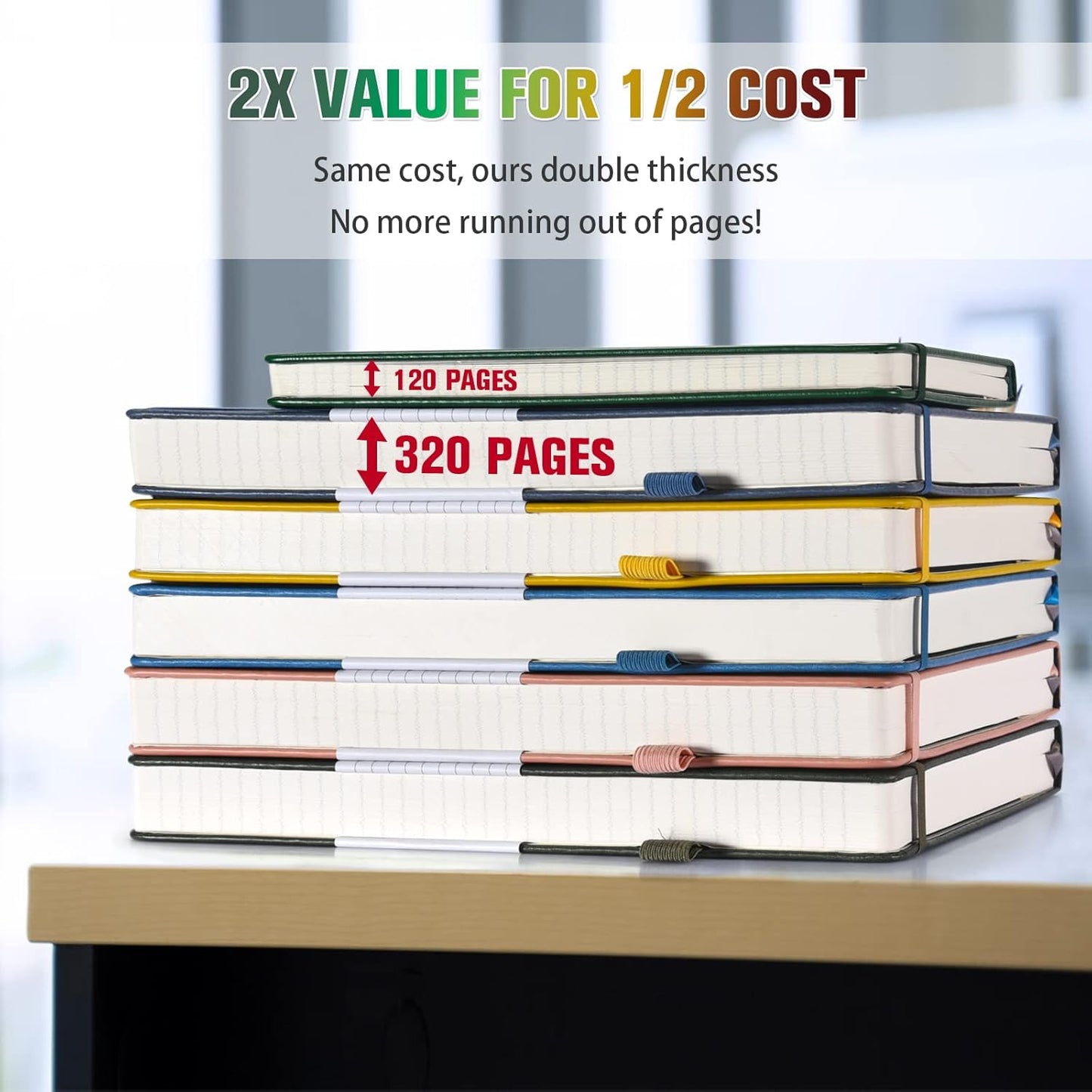 5 Pack College Ruled Notebook, 312 Numbered Pages Thick Notebooks Bulk, 100gsm No Bleed Paper Hardcover Leather Journal, Lined Journal Notebook Set for Women Men School Office, A5, Multicolor