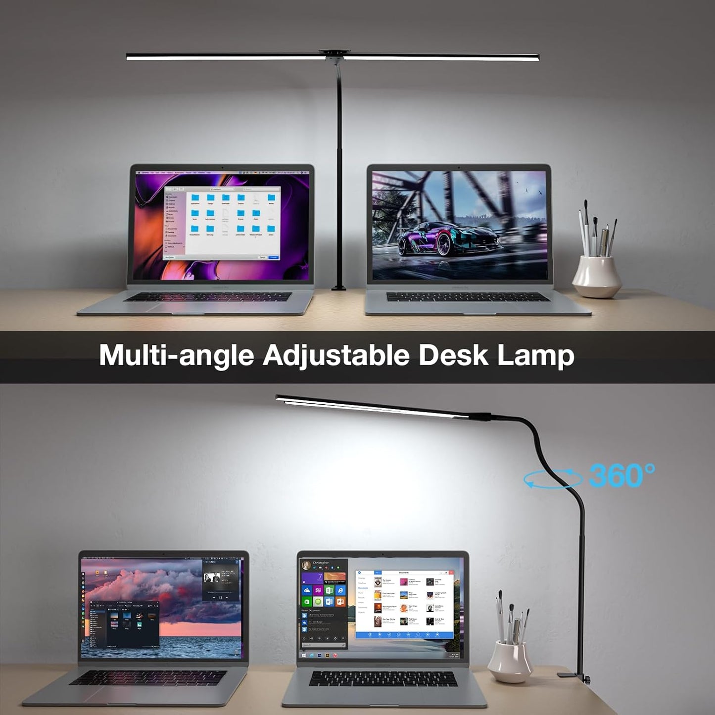 Desk Lamp for Office Home, 31.5" Desktop Lighting Bar with Gooseneck, Clip on Desk Light with Clamp, Bright Dimmable Table Lamp for Study, Work, Computer, Monitor, Reading