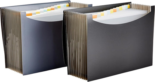 Amazon Basics Expanding Organizer File Folder, Letter Size - Black & Gray, 2-Pack