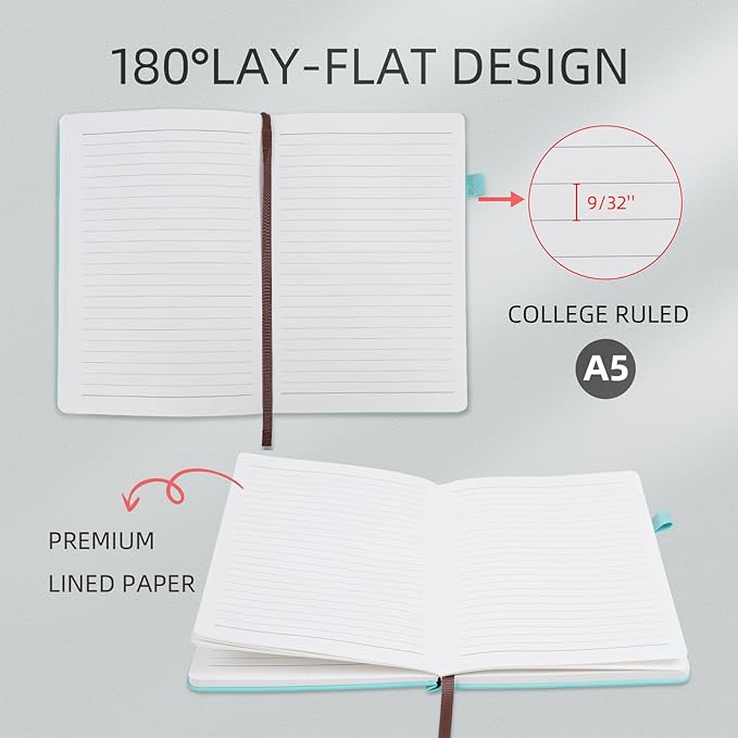 Lined Notebook Journal for Women Men 200 Pages A5 Hardcover Leather with Pen Holder College Ruled Journals for Work Note Taking Travel School Gary