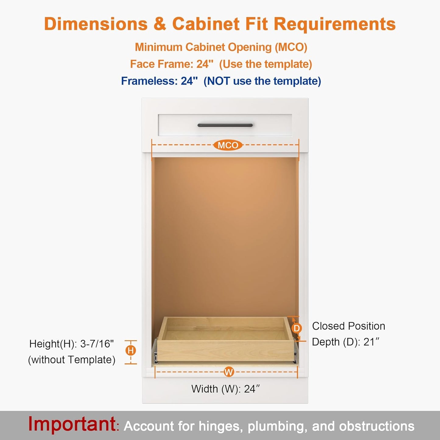 ALINE FURNITURE Pull Out Drawers for Cabinets Birch Wood, 24" W X 21" D Soft Close Slide Out Drawer for Kitchen Cabinets, Pull-Out Shelves, Sliding Shelf for Pantry Cabinet Organizer