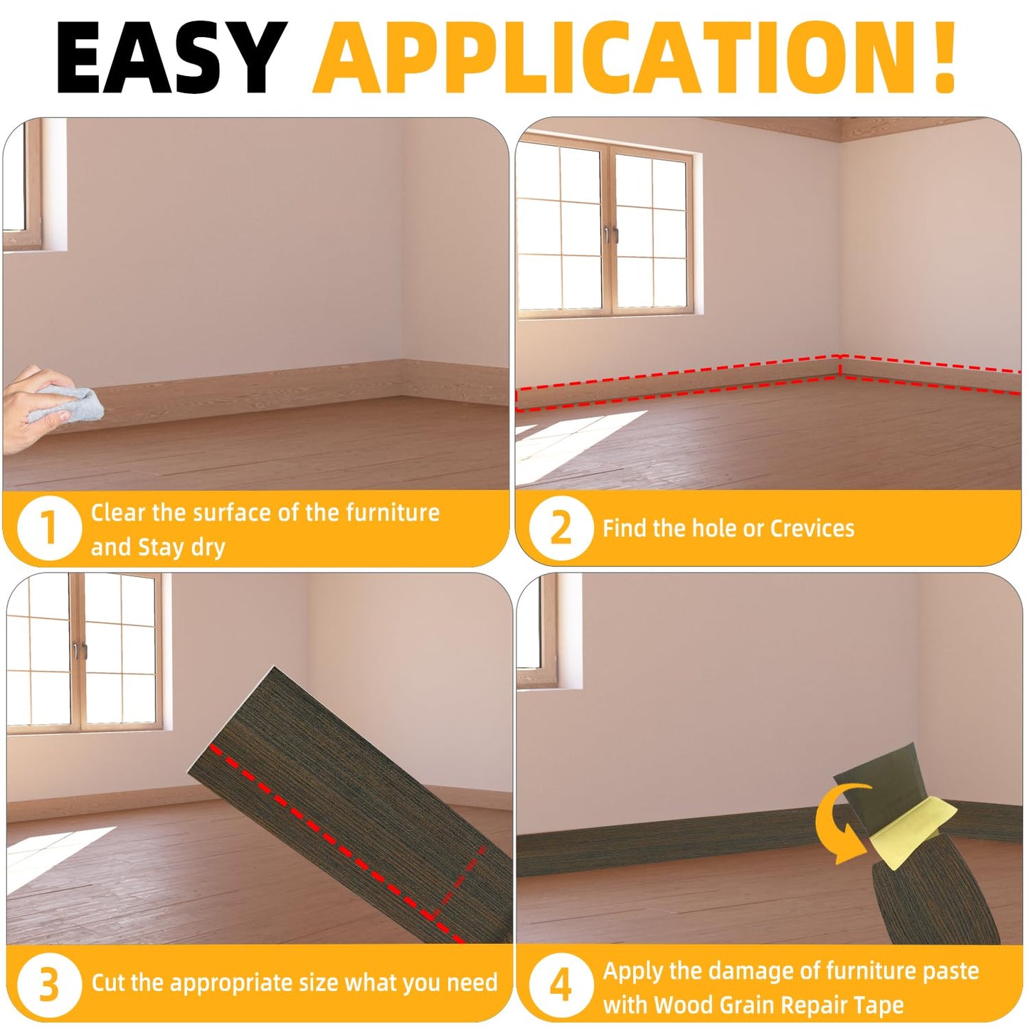 GSCIT Club Wood Grain Repair Tape, 2.4 inch X 50ft Self Adhesive Brown Walnut Grain Repair Patch for Tables, Chairs, Baseboards, Doors, Windows, Floors, Handicraft DIY.