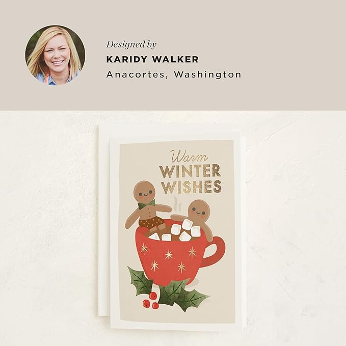 Minted Toasty Gingerbread Holiday Cards, 8 Cards with Envelopes, Folded 5x7 Christmas Cards with Hot Chocolate and Happy Gingerbread Men, Gold Foil-Pressed, Interior Message Included, Luxurious Paper