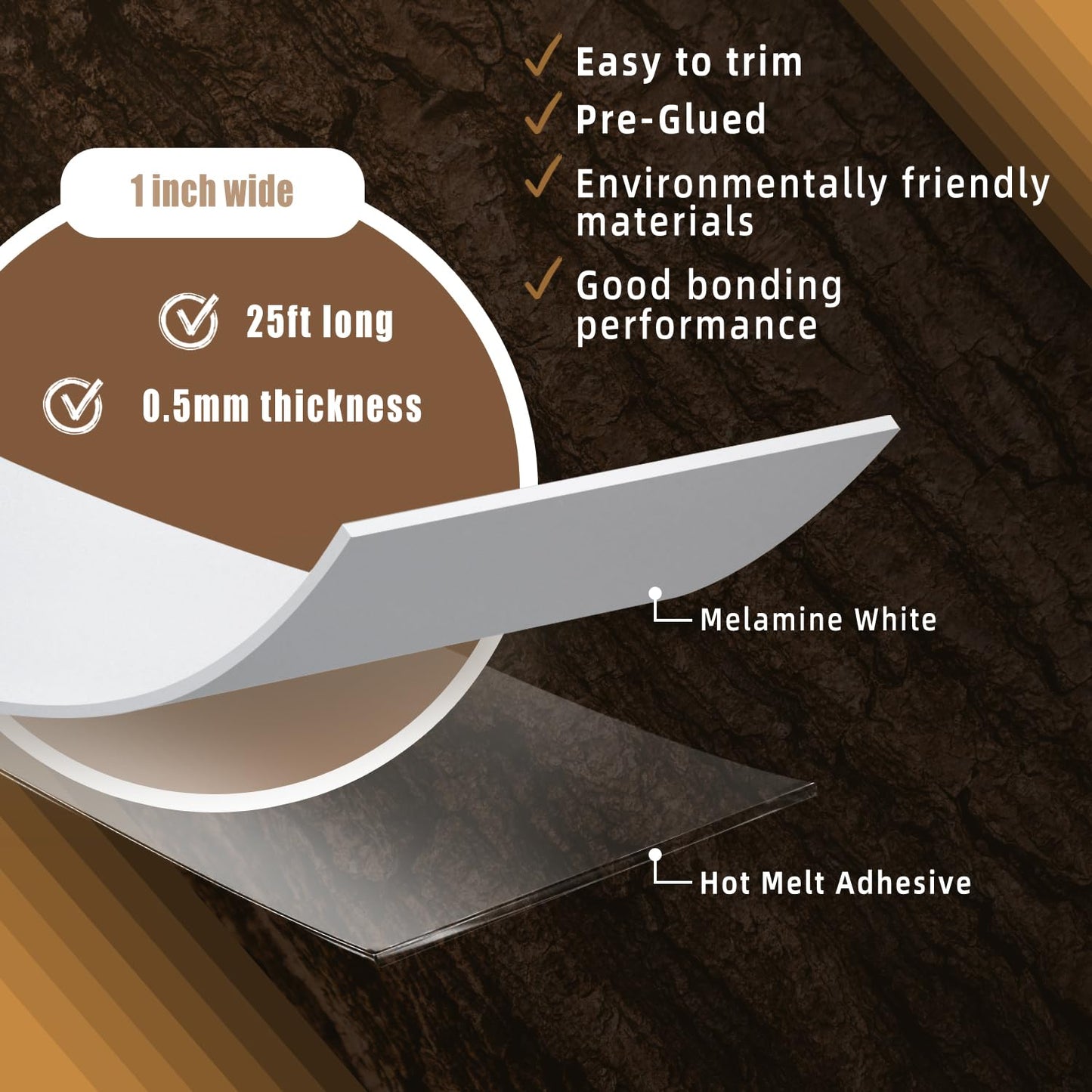 GSCIT Club White Edge Banding, 1 Inch x 25ft Melamine With Hot Melt Adhesive Preglued Cabinet Flexible White Veneer Edging