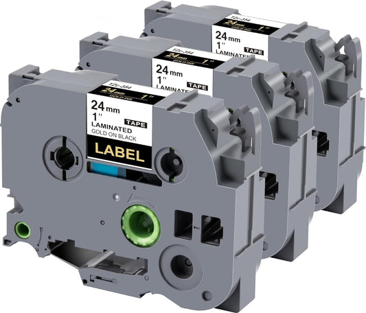 Weemay 3 Pack TZe354 24mm Gold on Black Laminated Label Tape Compatible with Brother Label Maker Tape TZe-354 TZe 354 TZ-354 TZ354 for PTouch PT-E500 PT-D600 PT-P750W PT-P900W Printer, 1 in x 26.2 ft
