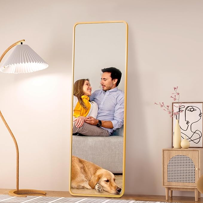 57"x20" Full Length Mirror Rectangle Body Dressing Floor Standing Mirrors for Bedroom & Cloakroom, Gold