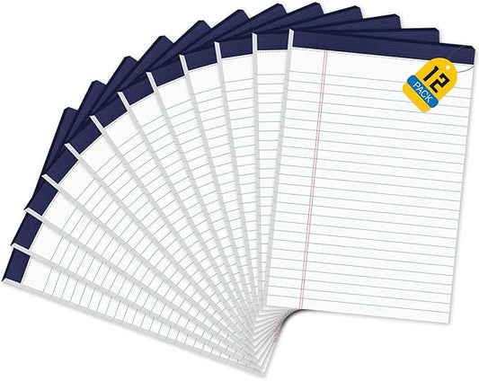 Legal Note Pads 5" x 8" College Ruled Small Writing Pads, 80gsm/21lb White Lined Paper, 30 Sheets per Notepad, 12 Pads per Pack, Perforated To Do List Legal Pads for Versatile Use
