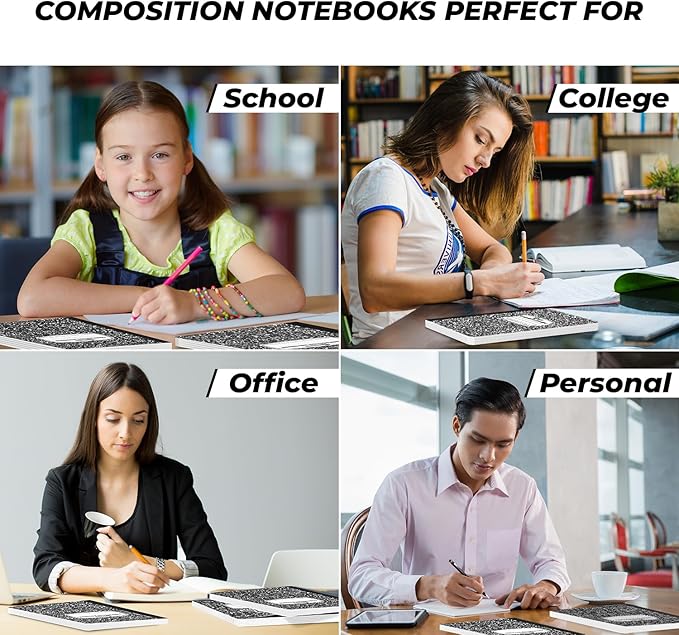 50 Pack Bulk Composition Notebooks College Ruled, 200 Pages (100 Sheets), 9-3/4 x 7-1/2, Black Marble Hard Cover, Bulk School Supplies, Bulk Notebooks for School, Bulk College Ruled Notebook