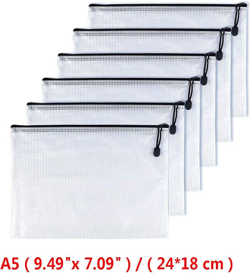 Oaimyy-A5(9"x 7",12 Pcs),Plastic Mesh Zipper Pouch Document Folders Bag & Zip File Folders for School Office Supplies, Travel,Puzzles Games Organizing Storage-Black