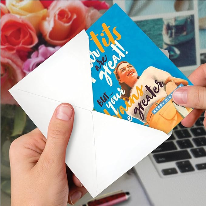NobleWorks - Funny Happy Birthday Card with Envelope - Colorful Humor Card, Greeting Note - Brains Are Greater C6675BDG