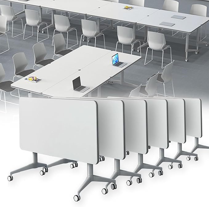 Conference Table Folding Conference Table, Modern Conference Room Table White Meeting Table Flip Top Large Mobile Training Tables, Mobile Training Seminar Tables for Office Classroom (6pack 47.2in)
