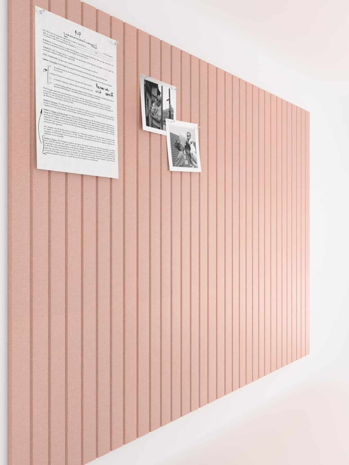 Bumusty Large Cork Board Alternative-47 x35 Felt Bulletin Board Tiles, with 30 Pushpins, 70 Adhesive Tabs, 12-Pack Slat Wall Paneling, Cork Boards for Office Push Pin Board Felt Board-Coral