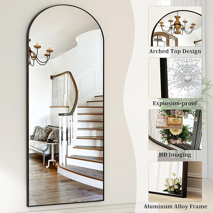 HARRITPURE Arch Floor & Full Length Mirrors - 68" x 24" Body Length Mirror Big Mirror for Bedroom Standing/Hanging/Leaning Wall-Mounted Black