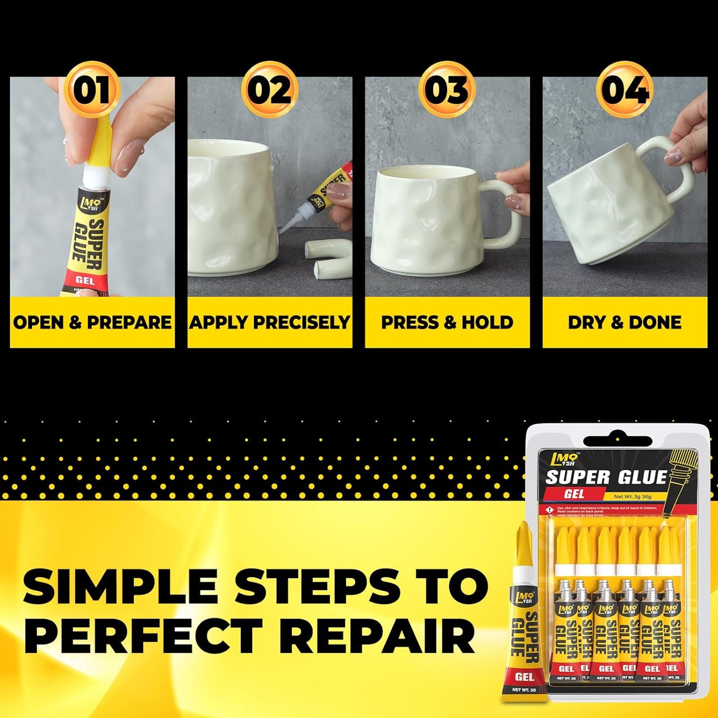 Super Glue Gel 12x3g CA Glue, Clear Cyanoacrylate Adhesive Single Use for Shoe Sole Repair Ceramic Plastic Model Metal Wood Aquarium Leather Pottery Glass, Food Safe Strong and Instant Bonding