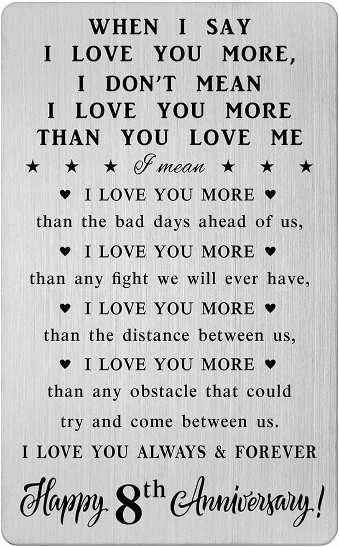 CPLJW 8 Year yr Anniversary Card Gifts for Him Her - 8th Wedding Anniversary Wallet Card Gifts for Men Women