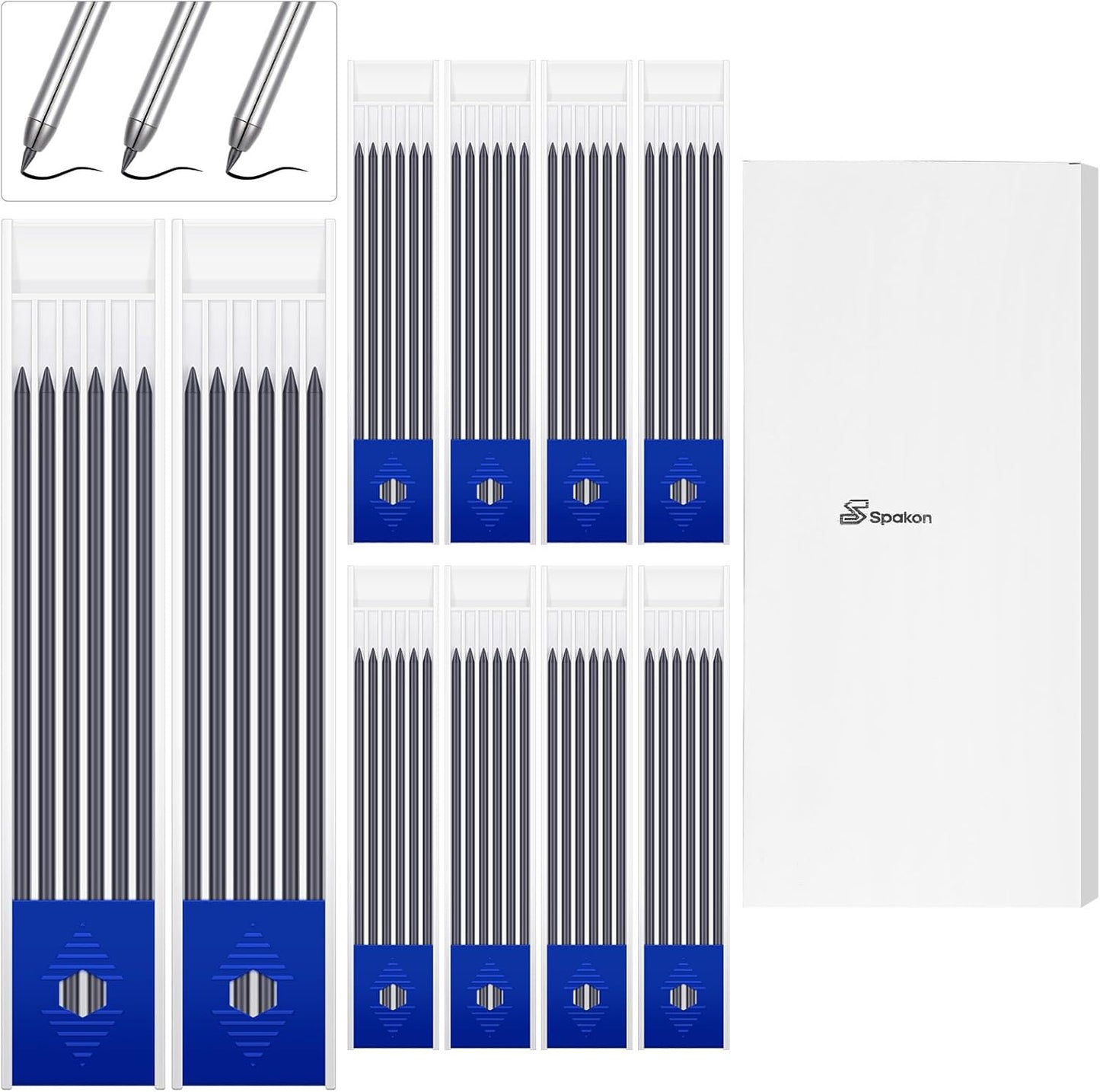 Spakon 60 Pcs 2.8mm Lead Refill Carpenter Construction Pencils Marker Lead Refills Dry Mechanical Woodworking Pencil Tools for Writing Drawing Drafting (Black)